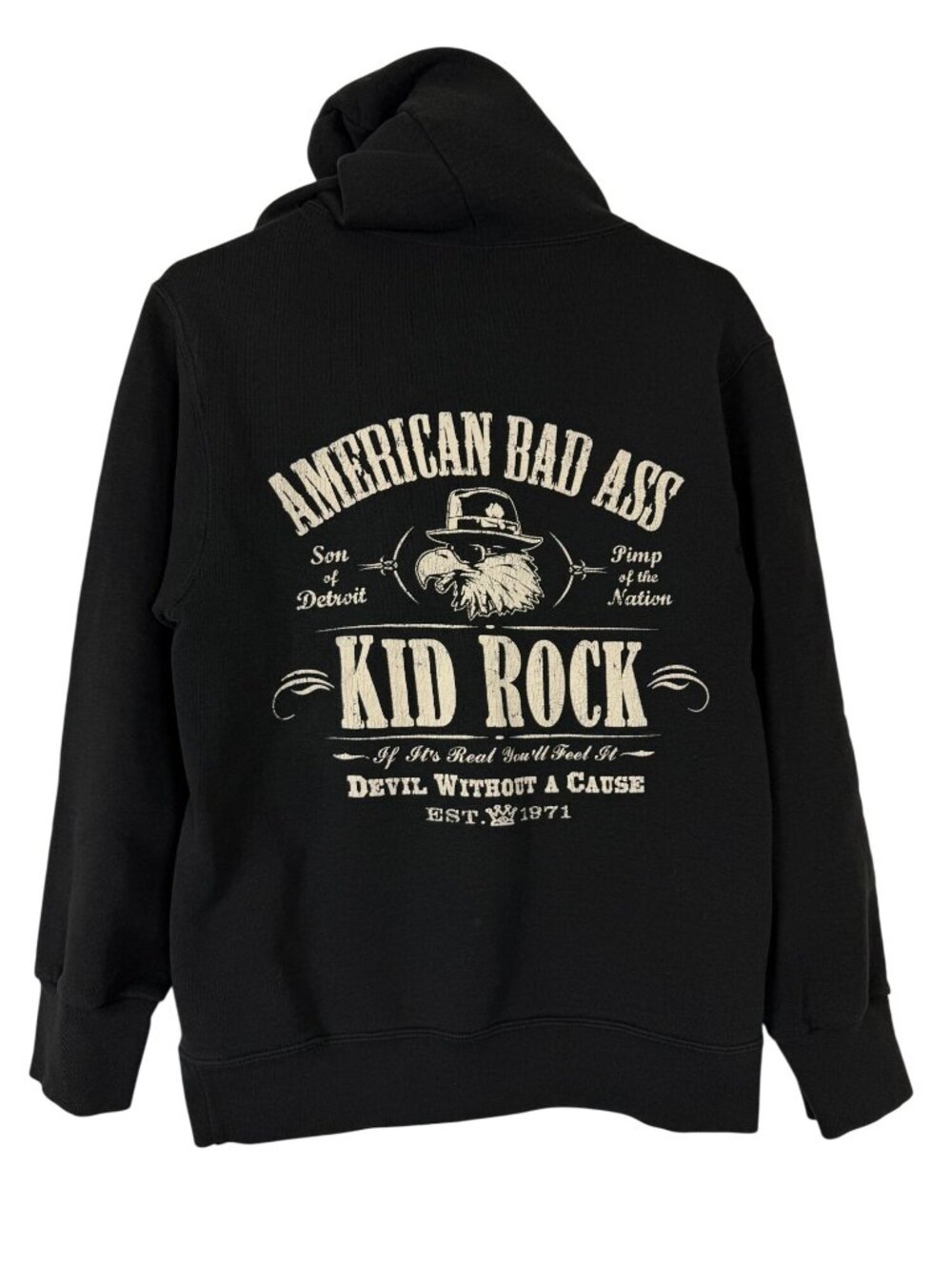 Vintage Kid Rock American Bad Ass Hoodie Mens Small Devil Without a Cause Black